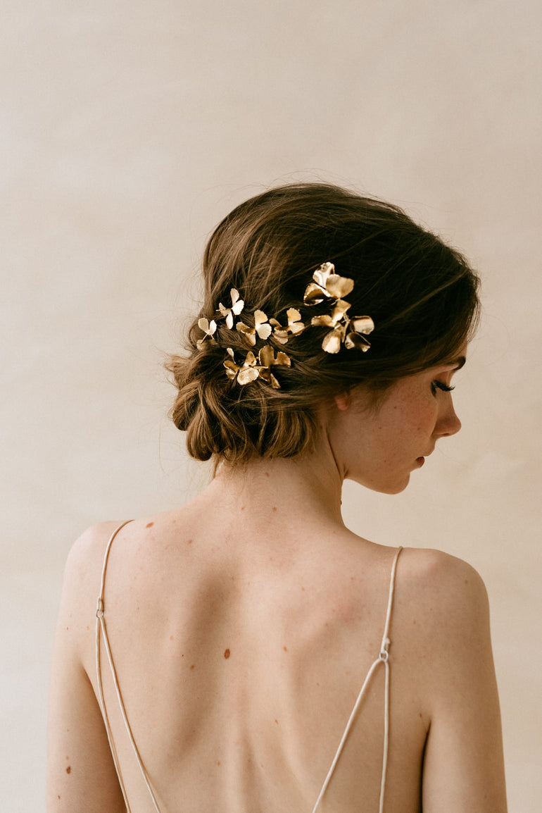 bijoux de tête mariage pic chignon fleurs dorées accessoires de cheveux mariée