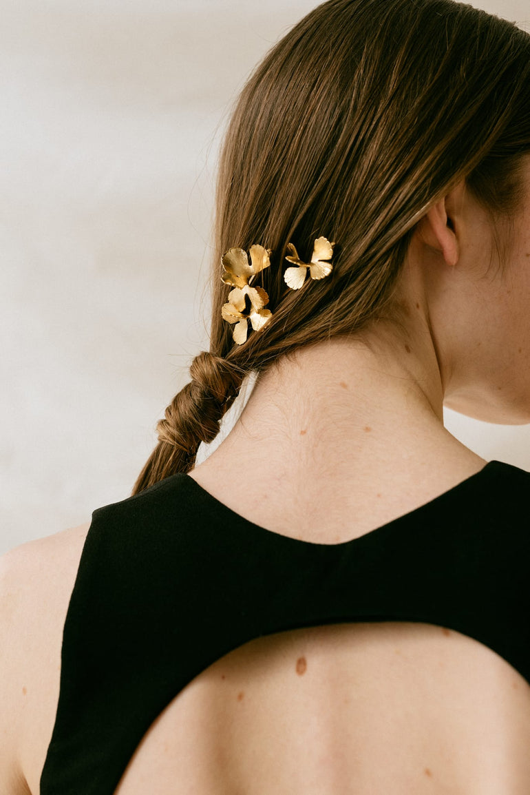 pince mariage barrette cheveux mariage fleurs dorées pic chignon mariage fleurs dorées